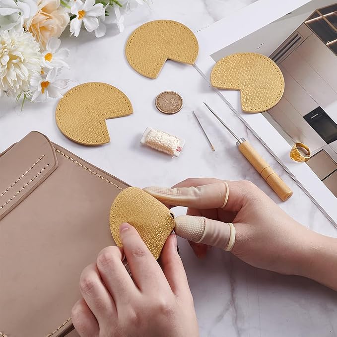 WEBEEDY Bag Corner Repair Set DIY Kit for Bag Corner Fix Protector Yellow Leather Fabric Repair Patch with Cone,Needle,Thread and Finger Cots for Sewing Fix Leather Bags Working Projects