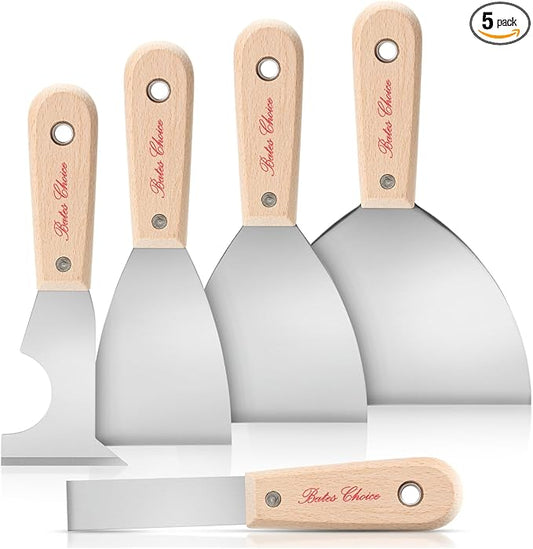 Bates- Paint Scraper, 5 Pc Scraper Tool, Putty Knife Set, Putty Knife, Painting Tools, 5 in 1 Tool, Spackle Knife, Wallpaper Scraper, Painters Tool, Crown Molding Tool, Paint Remover for Wood, Scraper