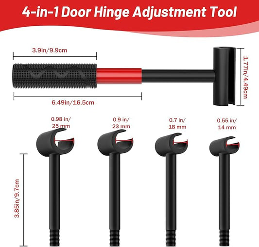 4-in-1 Door Hinge Adjustment Tool, Hinge Gap Adjusting Wrench, Door Repair Kit for Residential and Commercial, Heavy Hinges Wrench Bender Set with Rubber Grip, Cabinet Alignment Fits 14mm-25mm Hings
