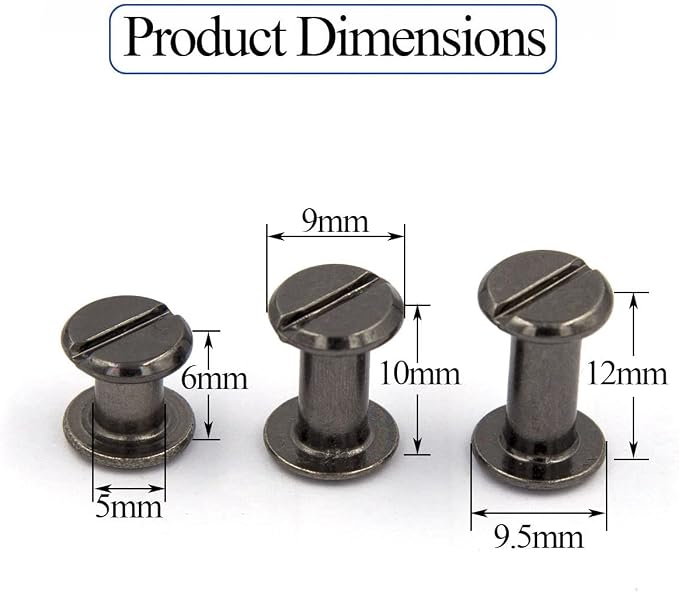 75 Sets Black Chicago Screws 1/4 3/8 1/2 Leather Assorted Kit ，3 Sizes of Screw Rivets for Chicago Screws for DIY Leather Craft and Bookbinding (M5 X 6, 10, 12)