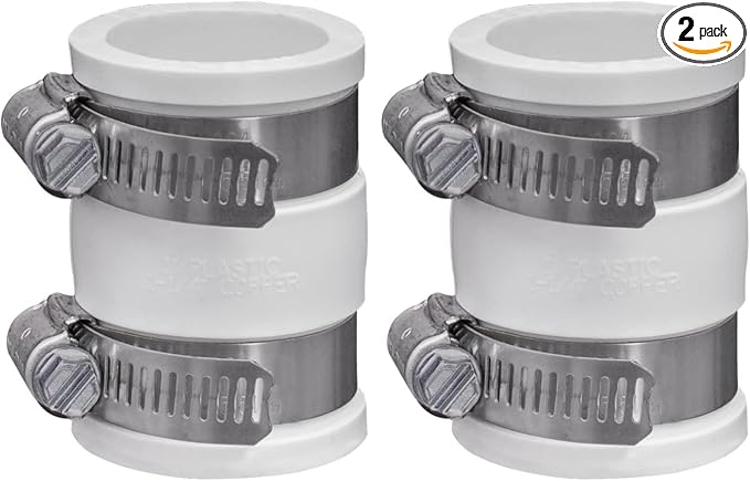 Fernco 1056-100 1-in. Flexible PVC Pipe Coupling for Plastic and Copper Plumbing Connections in White (Pack of 2)