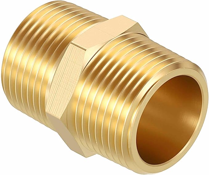 Pack of 1, 3/4" Male NPT to 3/4" Male NPT Solid Brass Hex Nipple Hose Connectors, Male Pipe Adapter for Pipe Leak Repair, Bathroom Remodeling, Tool Extensions, Compression