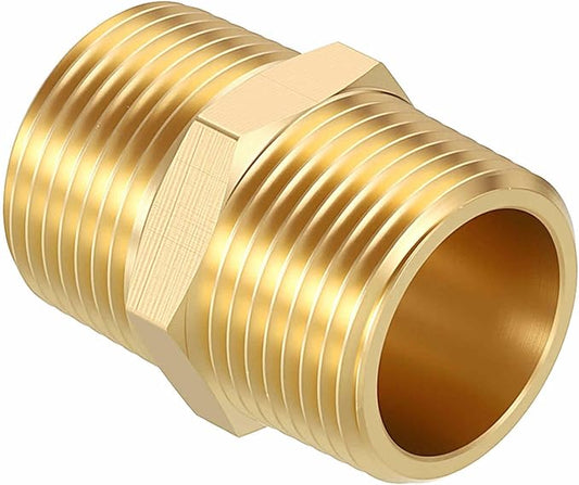 Pack of 1, 3/4" Male NPT to 3/4" Male NPT Solid Brass Hex Nipple Hose Connectors, Male Pipe Adapter for Pipe Leak Repair, Bathroom Remodeling, Tool Extensions, Compression