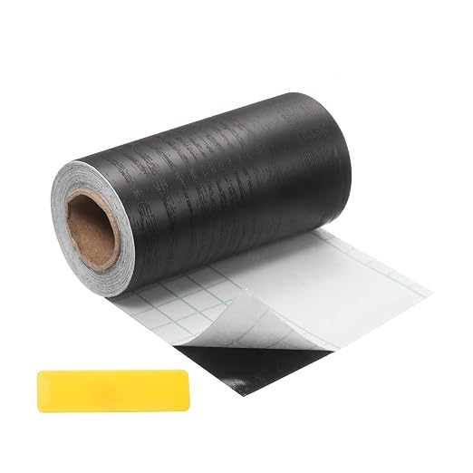 uxcell Wood Tape, 3 Inch x 16ft Self-Adhesive Wood Grain Repair Tape Patch with Plastic Scraper for Baseboards, Doors, Windows, Floor Repair and Furniture Renovation, Black