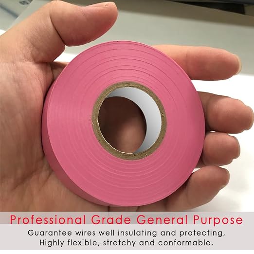LYLTECH Pink Vinyl Electrical Tape 3/4in x 66ft Waterproof | Vinyl rubber adhesive, strong sticky durable insulation tape, suitable for wiring repair within 600V and 176℉