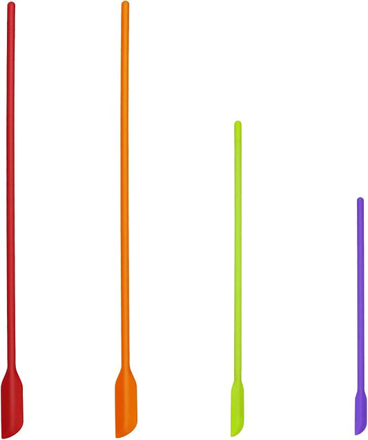 4pcs Mini Silicone Spatula Set, 3 Size Makeup Spatula Small Rubber Spatula for Thin Jar Skinny Openings Bottles, Tiny Scraper for Kitchen and Cosmetic, Multipurpose Scraping Mixing Tools (Mix colors)