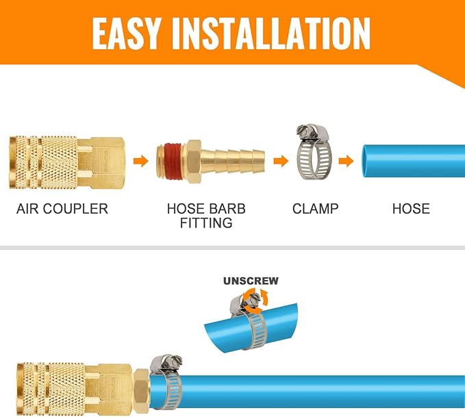 SUNGATOR 2-Pack 3/16" Barb to 1/8" NPT Air Hose Fittings, Brass Air Hose Repair Kit with Sealant, 3/16" to 1/8" NPT Male Brass Fittings, Barbed Gas Line Repair Connectors