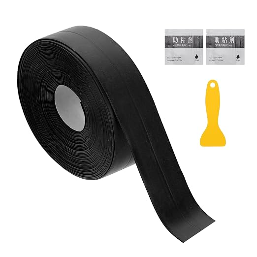 uxcell Caulk Tape Waterproof, 0.83 Inch x 16.4 ft Self-Adhesive Sealant Sealing Strip Caulking Sealant Tape PVC with Tool for Kitchen Sink Toilet Bathroom Bathtub Floor, Black