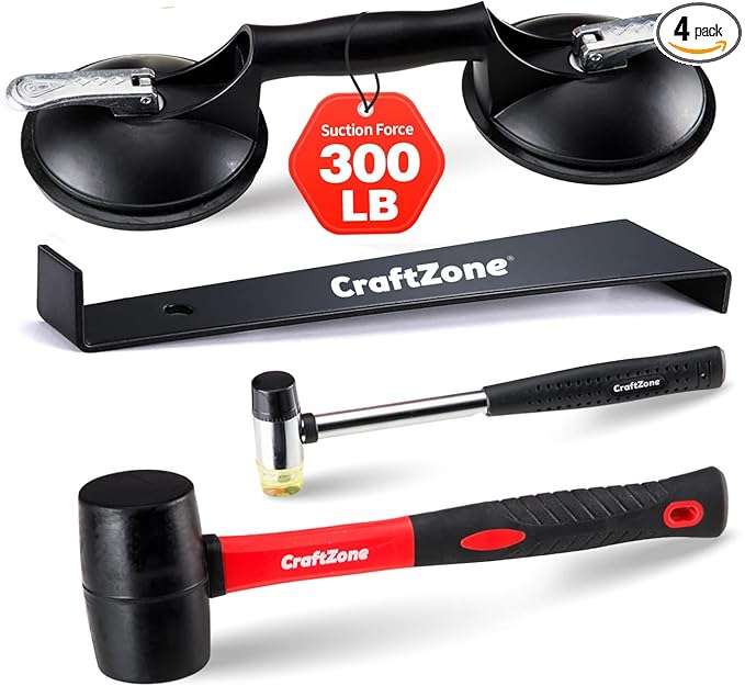 4PC Laminate Flooring Tools, Floor Gap Repair Tool Set with Suction Cup & Rubber Mallet Hammer, Fixer Tool for Floating Wood Floors