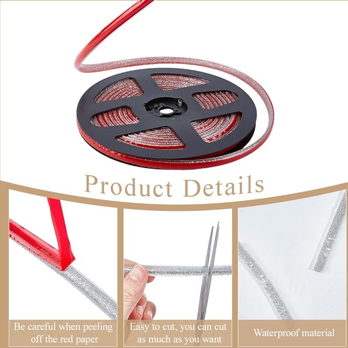 GORGECRAFT 5.5 Yard Gap Tape Self-Adhesive Sealing Strip 0.3 Inch Ceramic Tile Caulk Strips Silver Waterproof Peel and Stick Tape Roll Flexible Triangle Molding Trim for Shower Bathtub Bathroom Toilet