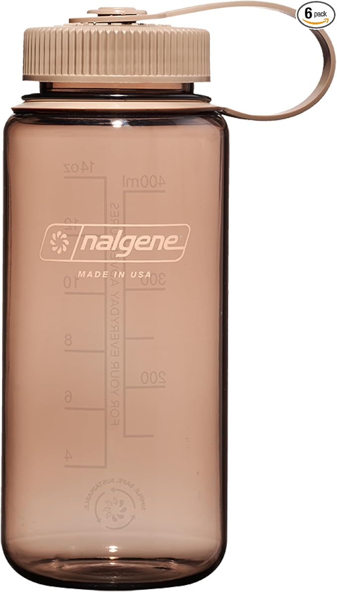Nalgene Sustain Tritan BPA-Free Water Bottle Made with Material Derived from 50% Plastic Waste (using ISCC certified mass balance), 16 OZ, Wide Mouth, Mocha (Pack of 6)