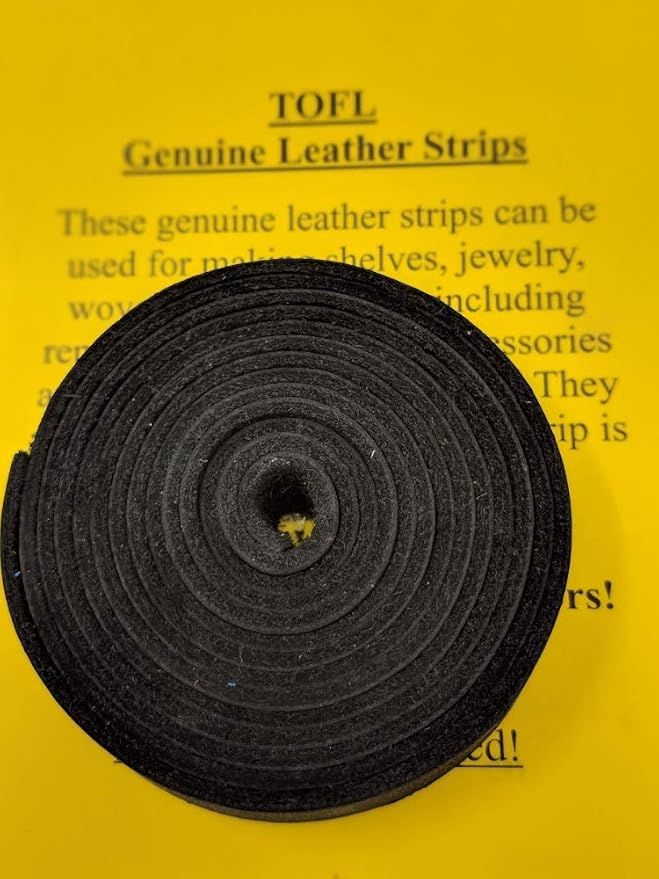 TOFL Genuine Leather Strap | Top Grain Cowhide Strip – Black | 72" L x 5/8" W x 1/16" Thick | Suede Backing | Leather Craft Supplies | Leatherworking & DIY Repair Projects | 4-5 oz