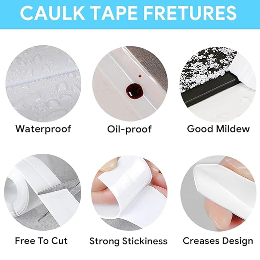 Caulk Strip, 1.5" x 10.5Ft Self Adhesive Caulk Tape, PVC Waterproof Sealing Tape for Bathroom Bathtub Kitchen Toilet Wall