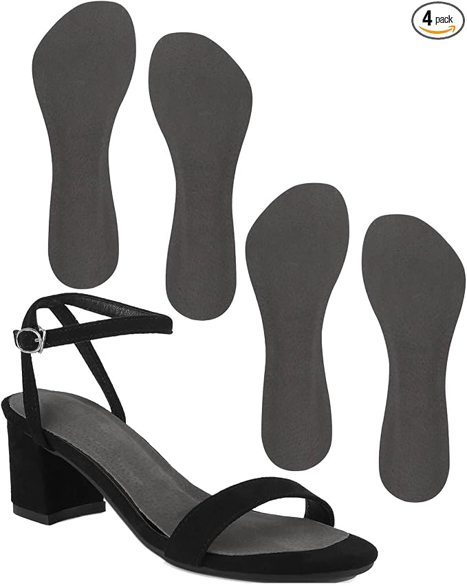 2 Pairs Pigskin High Heel Cushion Inserts, Anti-Slip Shoe Inserts for Dress Shoes Pain Relief, Adhesive Arch Support Sandal Insoles, Leather Cushioning Heel Insoles, Women M 7.5-9