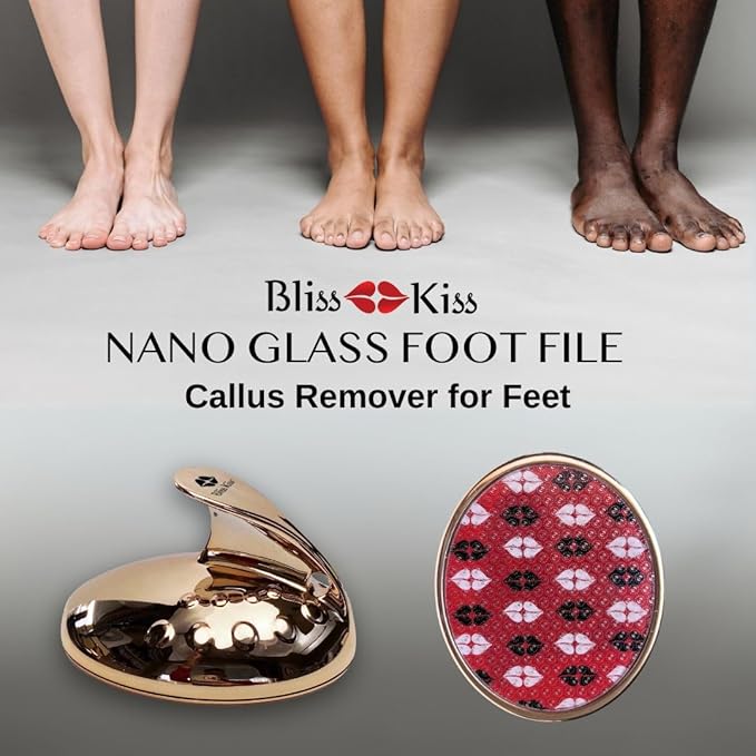 Bliss Kiss Callus Remover for Feet Nano Glass Pumice Stone for Feet, Hard Skin Foot File w/Easy Grip-No Slip Handle, Heel Scraper for Cracked Heels, Pedicure Tools for Feet, Foot Scraper