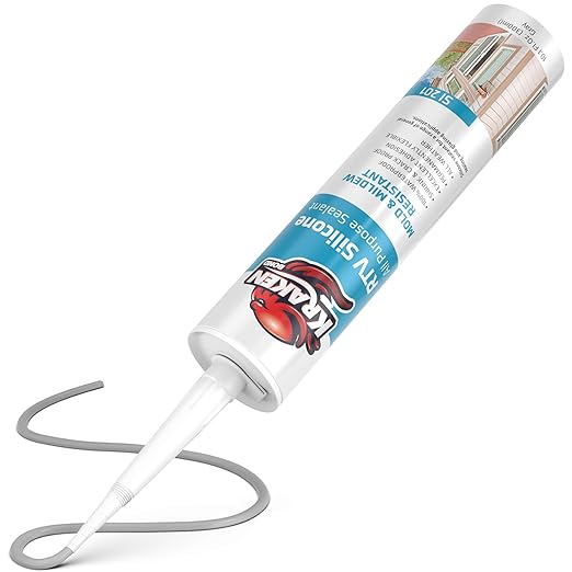 Kraken Bond Gray Silicone Sealant Waterproof% 100-10 fl oz Cartridge - RTV Silicone Caulk Kitchen and Bathroom, All Purpose, Window Caulking Sealant Outdoor, RV, Exterior Use Silicon - 1 Pack
