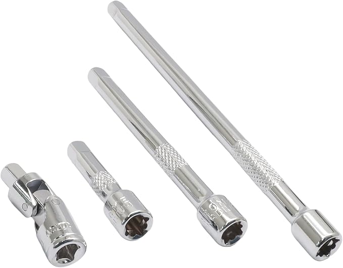 4 Pcs 1/4 Inch Socket Extension Set, CR-V Ratchet Extension Set Include 2, 4, 6 Inch Bars and 1/4" Universal Joint Socket for Ratchets and Torque Wrenches, Ideal for Repair, DIY