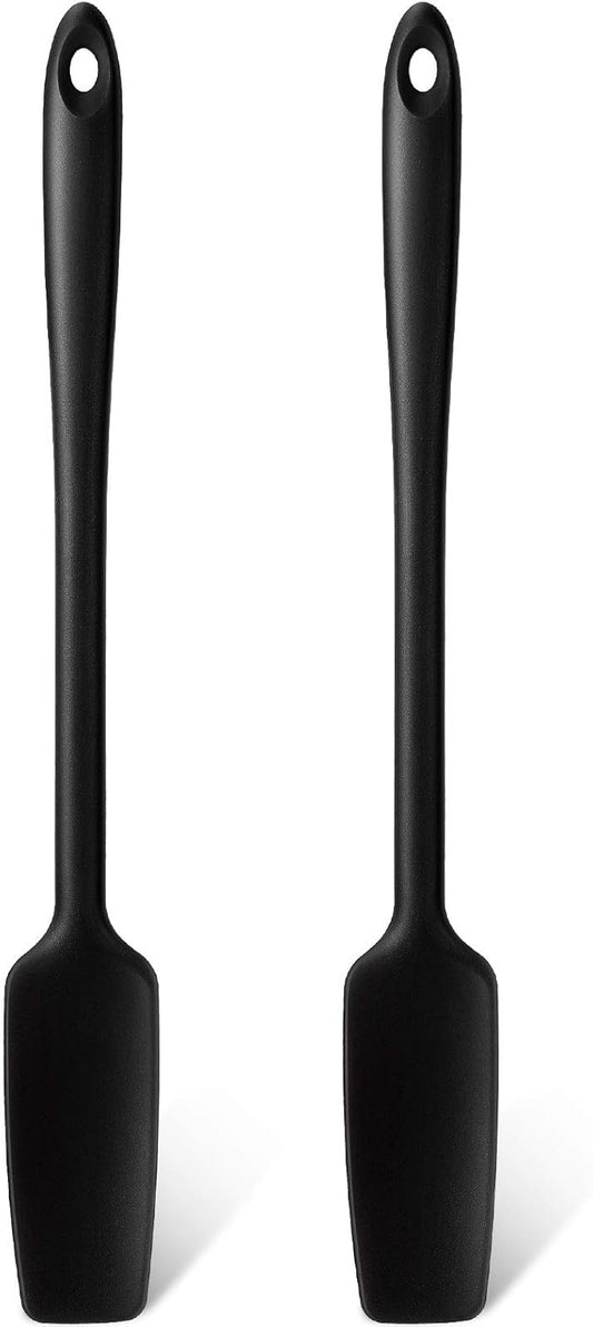 Patelai 2 Pieces Silicone Jar Spatula with Long Handle Heat Resistant Kitchen Scraper Spatula Non Stick Rubber Silicone Scraper for Jam Smoothies Blenders Cooking Baking Stirring (Black)