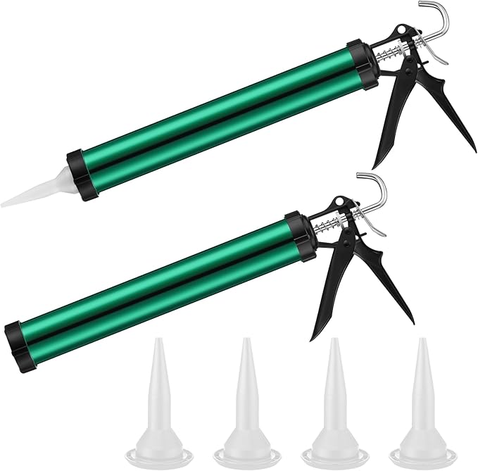 Lasnten 2 Pack Sausage Caulk Gun 20 oz Aluminum Cordless Sausage Caulking Gun with 4 Cone Nozzles, 18: 1 Thrust, Aluminum Sealant Hand Caulk Kit (Green)