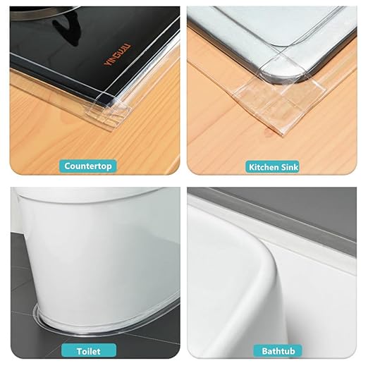 Clear Caulk Tape 2 Rolls Self Adhesive Waterproof Transparent Kitchen Sink Caulking Sealant Tape, Bathroom Caulk Strip for Sink, Toilet, Bath Tub, Countertop, Shower, Backsplash (Clear,1.5" x10.5Ft)