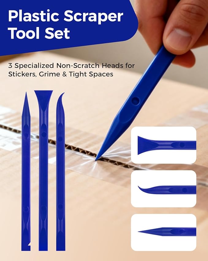 12Pcs Plastic Scraper Tool, Crevice Cleaning Tool, Non-Scratch Car Detailing Supplies for Cleaning, Versatile Label/Sticker Remover & Peeler Tool for Tight Spaces (Blue-12Pcs)