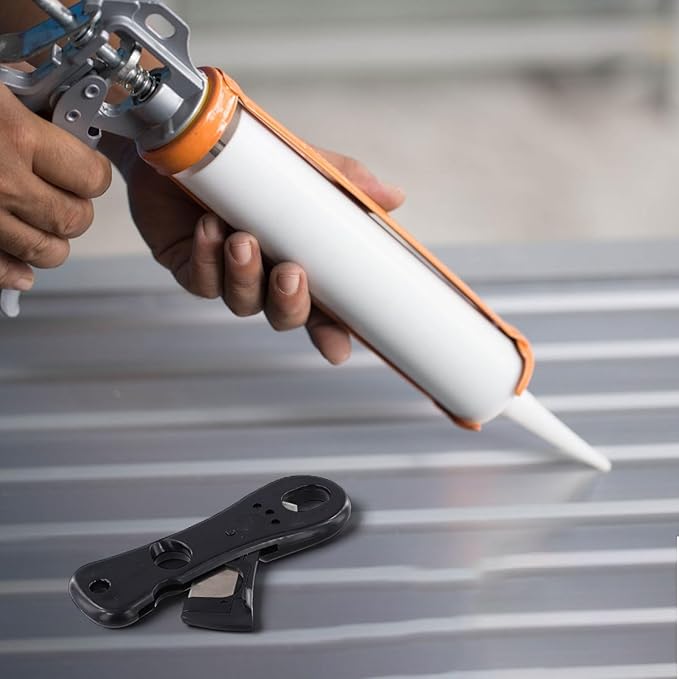Cut Caulking Tool with 45-Degree Angle Cutter for Sealant Nozzle, Silicone Cartridge Opener and Caulk Cap Remover, Built-in Protective Cover, Black