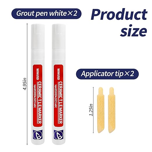 Grout Pen White | Waterproof Tile Grout Marker Repair Kit for Kitchen & Bathroom | Touch Up Paint | Bright White Grout Colorant - Fast Drying, Covers Stained Grout Lines on Floor, Shower Tiles(2Pcs)