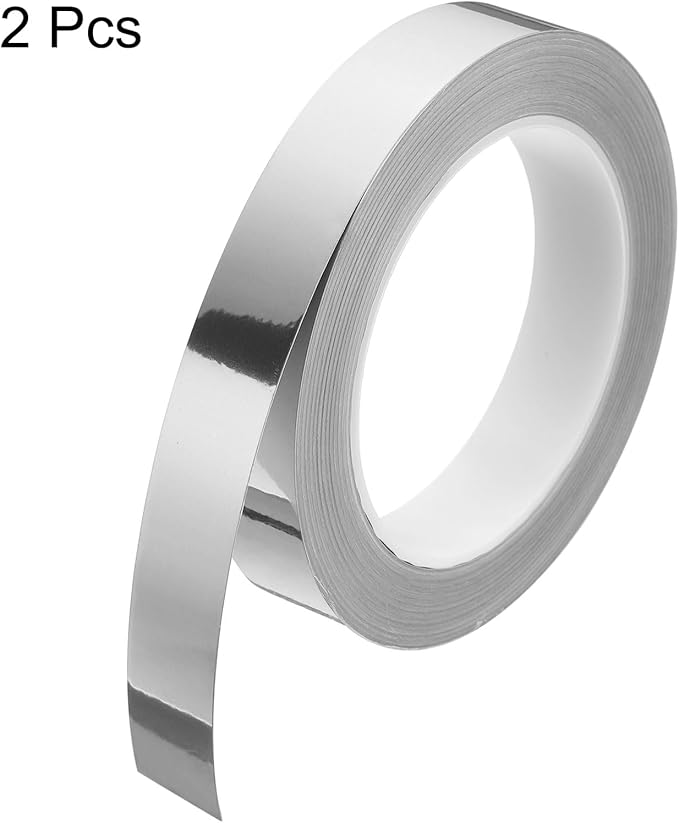 HARFINGTON 2Pcs Floor Tiles Silver Foil Lines Metallic Mirror Tape 0.79" x82 Ft Ft Self Adhesive Decor Floor Wall Seam Sticker Waterproof Gap Sealing Tape for Kitchen Bathroom Cabinet