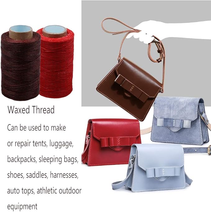 Heavy Duty Waxed Thread for Leather Sewing, Upholstery & Bookbinding - 284 Yards, 0.8mm Flat Waxed Thread for Shoe Repairing & Leather Projects