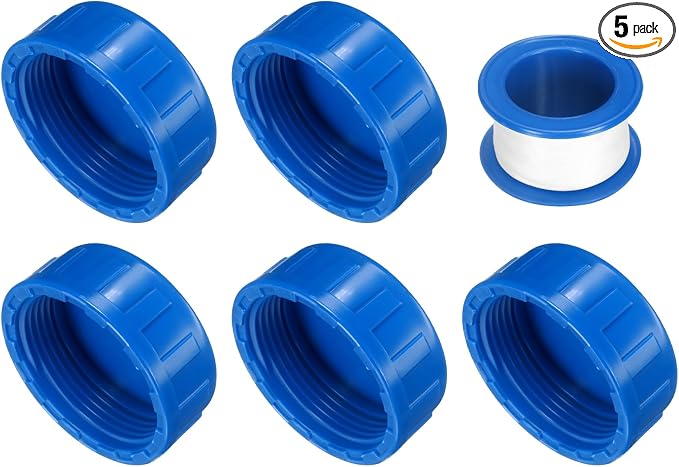uxcell 5Pcs 1-1/2 Inch PT Female Thread PVC Pipe Fitting Cap, Cleanout Water Drain End Caps, Pipe Plug Socket Fittings with Tape for Water Heater Supply Lines, Plumbing, Blue