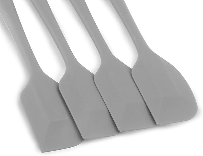 4‑Piece Silicone Spatulas Set Heat Resistant 600°F Seamless Steel‑Core Rubber Spatulas for Nonstick Cookware ALLWIN HOUSEWARE Uniform Length Kitchen Spatulas for Cooking & Baking, Grey