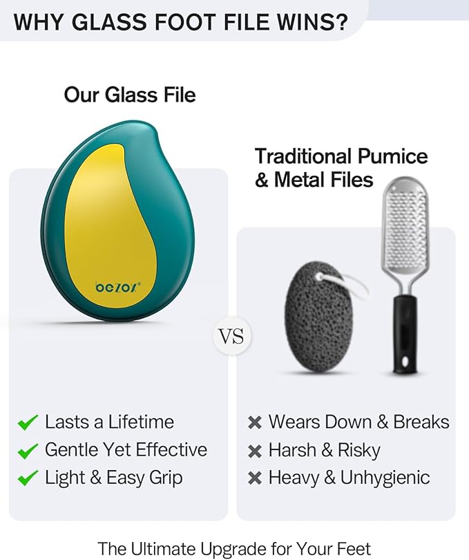 BEZOX Glass Foot Scrubber – Professional Foot File Callus Remover for Dead Skin & Cracked Heels – Premium Pumice Stone Pedicure Tools for Feet with Anti-Slip Handle and Protective Cover - Green