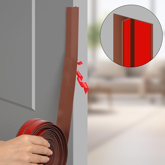 Benory T-Shaped Silicone Weather Stripping Door Seal Strip for Door & Window Frames - 20Ft Draft Stopper (Brown)