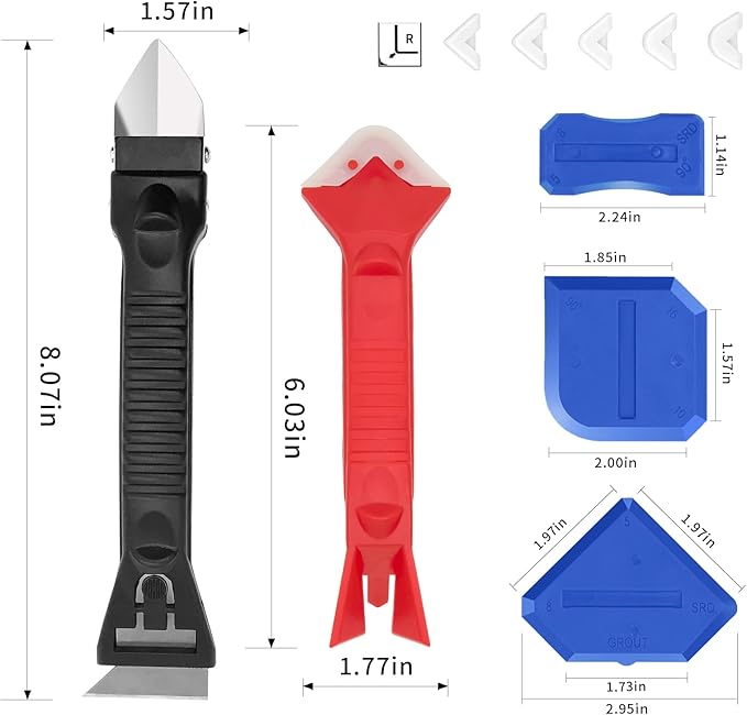 Caulking Tools-Silicone Sealant Finishing Tool Kit Caulk Grout Remover Scraper(Stainless Steel Head) For Kitchen Bathroom And Window (3 in 1) (10Pcs)