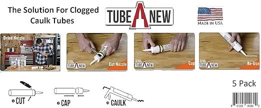 TubeANew Caulk Tube Saver - Repair and Reuse Dried or Clogged Tubes - 2 Packs, 10 Pieces