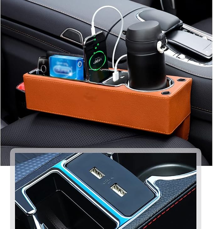 iheresy PU Leather Car Seat Gap Filler, Universal Multifunctional Car Organizer - Cup Holder Gap Filler Storage Box Console Side Pocket Organizer for Phones, Sunglasses - Black
