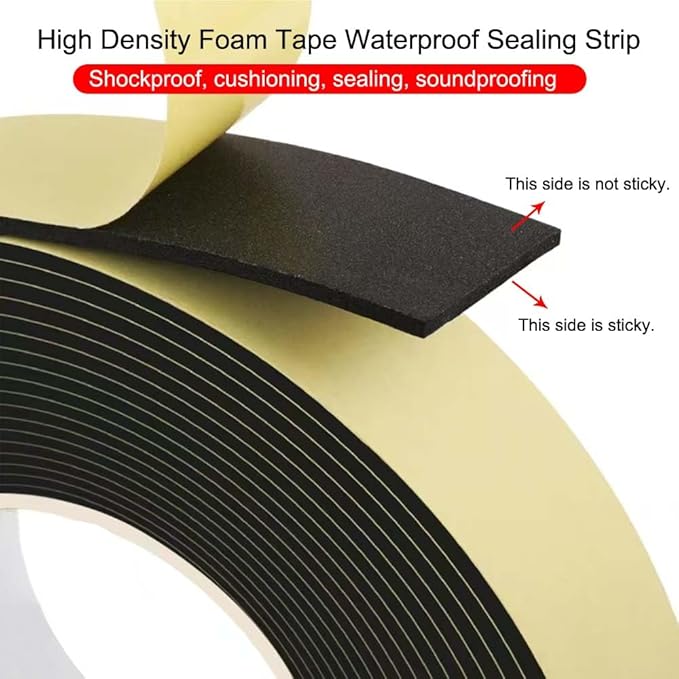 High Density Foam Tape Waterproof Sealing Strip, Single-Sided Adhesive EVA Self Adhesive Weather Strip for Insulating Door Frame, Window, Air Conditioner (1.18in X 32.8Ft,1/8 in Thick)