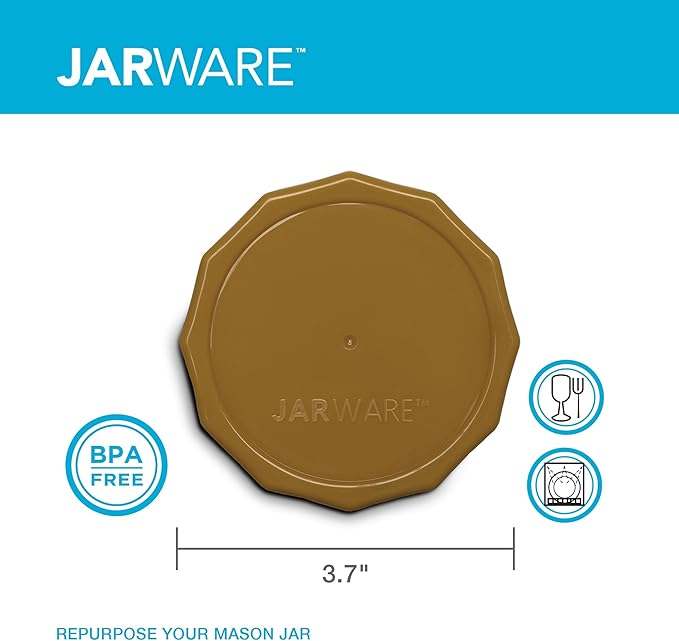 Jarware Multicolor Mason Jar Lids, Set of 4 Wide Mouth Plastic Lids for Mason Jars, White, Black, Brown & Green