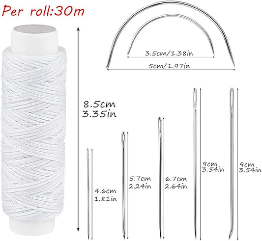 Ftyiwu Waxed Thread, Upholstery Needle and Thread 32 Yards with 7PCS Hand Sewing Needles for Home Upholstery Carpet Canvas Repair Leather Sewing (White)