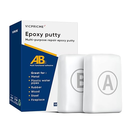 Vicrpicme Epoxy Putty,Mud Iron Glue Repair of Metal, Plastic, Wood, Swimming Pools, Downpipes, Ceramic Tiles, Ceramics, Sculpture, High-Strength Adhesive Crack Filling Putty(White 200g)