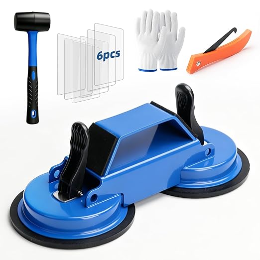 Floor Gap Fixer Tool Enhanced Suction Cup 45°Striking Surface Floor Laminate Flooring Tools with Suction Cup and Mallets and 6pcs Sticky Pads Slot Cutter for Vinyl Flooring Repair Tool (Blue)