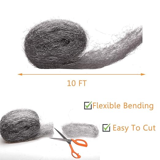 Steel Wool Fill Fabric DIY Kit, Steel Wool for Mice Control Away from Holes/Siding/Pipeline/Vents in House, Hardware Cloth Coarse Wire Wool Hardware Cloth, 3 Pack × 10FT
