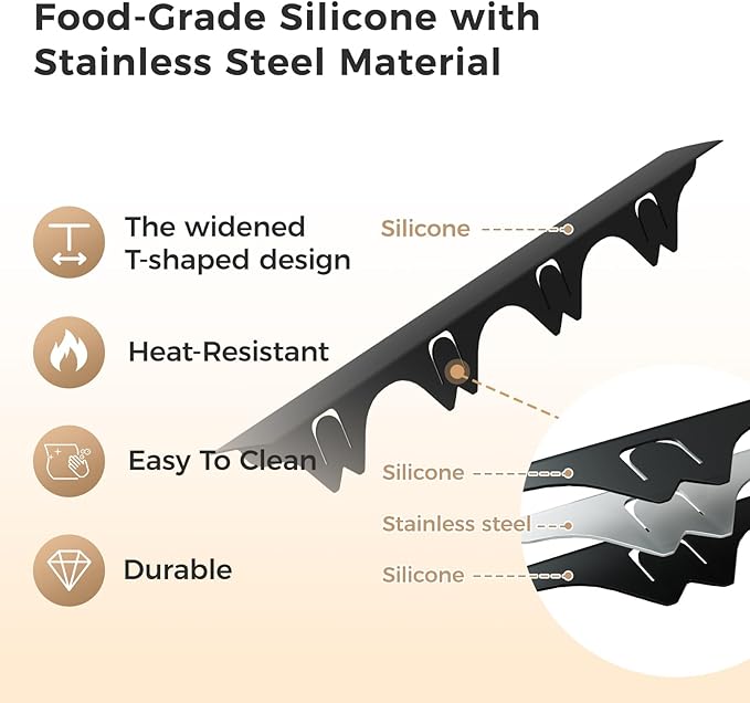 Silicone Stove Gap Covers with Stainless Steel, Oven Gap Filler Seals Gaps Between Stovetop and Counter, Stove Gap Guards Range Trim Kit, Easy to Clean Stove Gap Guard (Black 2 Pack,20.86" with mat)