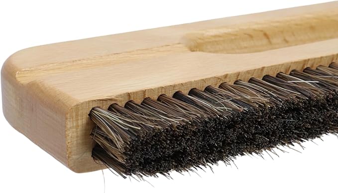 KUMGROT 0.71 Inch Wooden Wall Paper Removal Supplies, Wallpaper Hanging Tool 3-Row Horse Hair Brush with Wood Handle for Tile Grout Cleaning Scrubbing, 1 Pcs Brown Brush (W04)