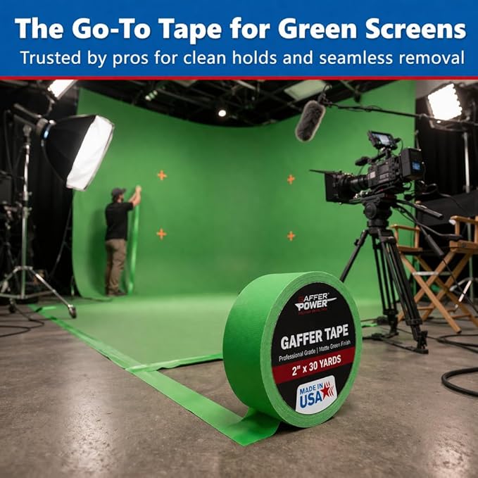 Green Screen Tape – Chroma Key Gaffer Tape for Photography, Video & Film – Non-Reflective Matte Finish, Residue-Free Removal, Strong Hold for Studio, Lighting & Background Setup (Green)