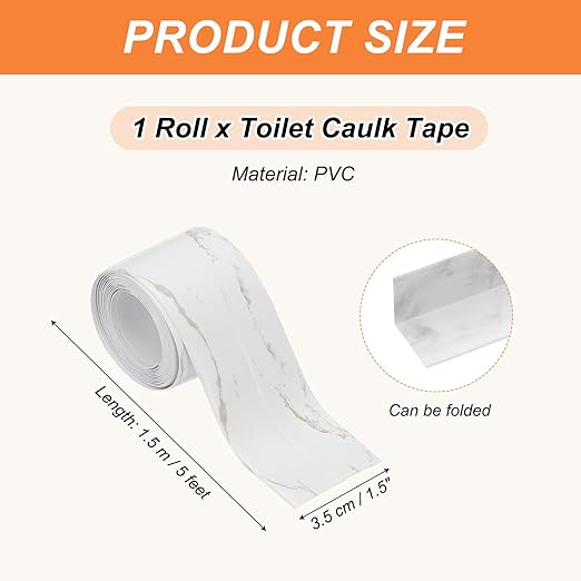 PATIKIL Caulk Tape Waterproof Self Adhesive, PVC Toilet Caulking Sealant Strip Bathtub Caulk Sealing Strip Tape for Bathroom Kitchen Countertop, Marble Pattern (1.5 Inch x 5 Ft)