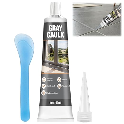 Gray Caulk, Gray Silicone Caulk Grey Caulk Grey Caulking Waterproof Strong Elastic Adhesive Durable Excellent Sealing Ability for Bathrooms Kitchen Sinks Doors and Windows, 100ml