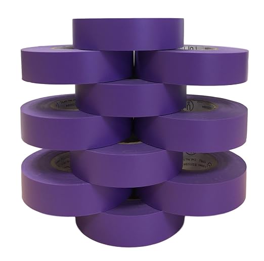 TradeGear Purple 10 Pack - UL Listed Colored Electrical Tape, 60 ft x 3/4 in, 600V, Flame Retardant, Waterproof, Rubber Adhesive - Phase Marking, Wire ID, Automotive