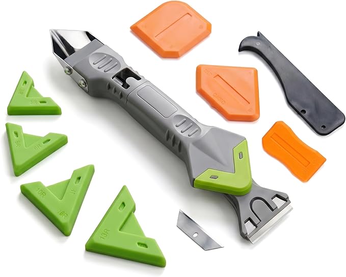9 in 1caulk smoothingand Grouting Tool, silicone remover，Sealant Trimming and Removal Tool with Grout Squeegee for Bathrooms, Windows, Doors, Kitche
