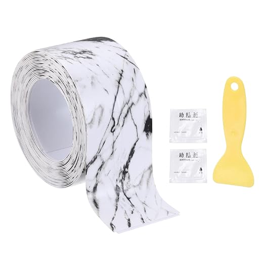 uxcell Caulk Tape Waterproof, 1.42 Inch x 10.5 ft Self-Adhesive Sealant Sealing Strip Caulking Sealant Tape PVC with Tool for Kitchen Sink Toilet Bathroom Bathtub Floor, Black White